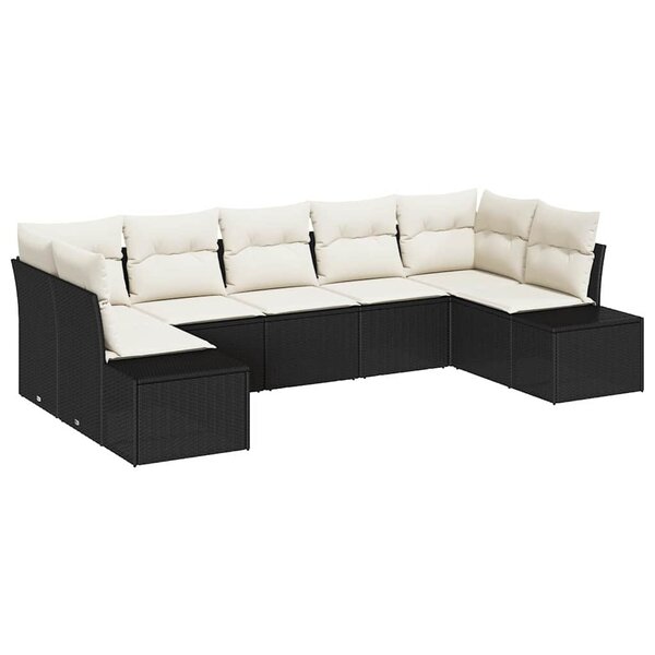vidaXL Ensemble de canapé de jardin avec coussin 7 Pièces Noir Poly rotin