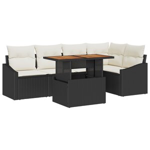 vidaXL Ensemble de dining jardin 6 pièces avec coussins noir en poly rattan et acacia
