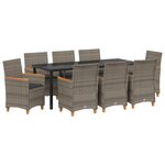 vidaXL Ensemble de salle à manger de jardin 9 pièces avec coussins Gris Poly Rattan
