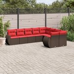 vidaXL Salon de jardin avec coussins 9 Pièces marron résine tressée