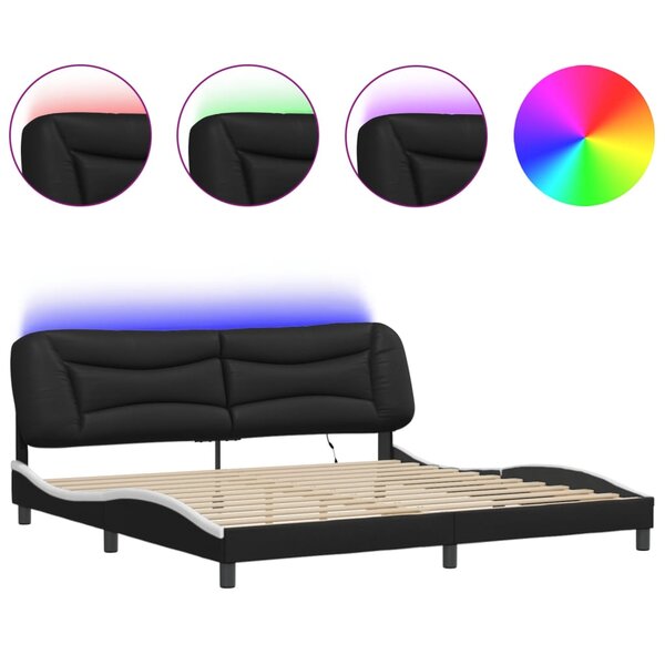 vidaXL Cadre de lit avec LED sans matelas noir et blanc 200x200 cm