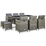 vidaXL Ensemble à manger d’extérieur 11Pièces et coussins poly rotin Gris