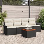 vidaXL Ensemble de Canapé de Jardin 5 pièces avec Coussins Noir Rattan Poly Acacia