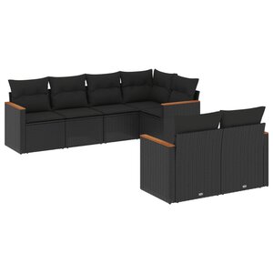 vidaXL Salon de jardin 7 Pièces avec coussins noir résine tressée