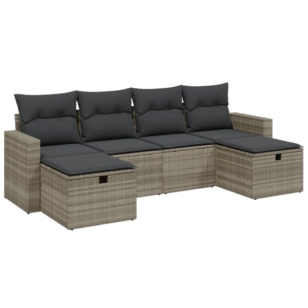vidaXL Salon de jardin 6 Pièces avec coussins gris clair résine tressée