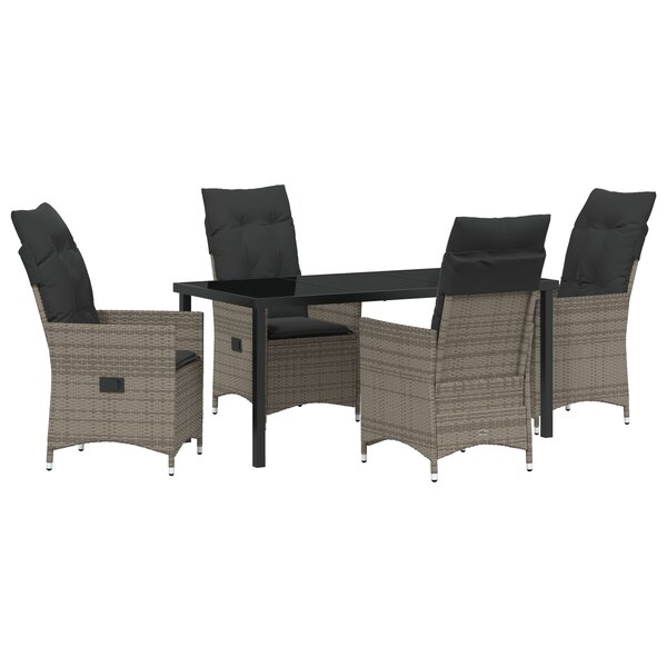 vidaXL Ensemble de Salle à Manger de Jardin 5 Pièces avec Coussins Gris Poly Rattan