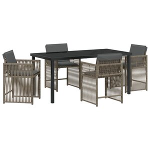 vidaXL Ensemble de repas jardin 5 pièces avec coussins Gris en rotin poly