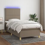 vidaXL Sommier à lattes de lit et matelas et LED Taupe 90x200 cm Tissu