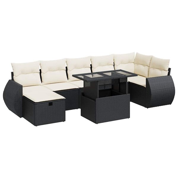 vidaXL Salon de jardin 8 Pièces avec coussins noir résine tressée