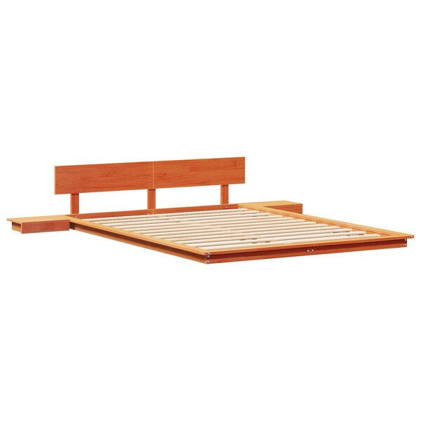 vidaXL Cadre de lit au sol avec tables de chevet Marron ciré 160x200cm Bois massif