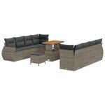 vidaXL Ensemble de Canapé de Jardin 11 Pièces avec Coussins en Poly Rattan Gris