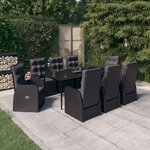 vidaXL Ensemble à manger de jardin avec coussins 9 Pièces noir