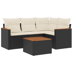 vidaXL Salon de jardin 5 Pièces avec coussins noir résine tressée