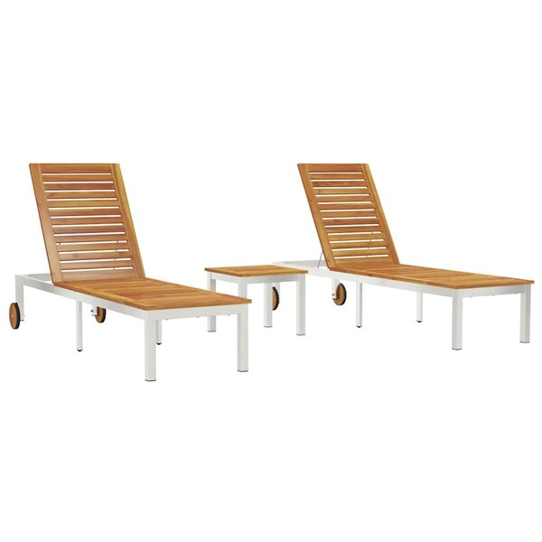 vidaXL Chaises longues 2Pièces avec table 3 Pièces Marron Acacia massif