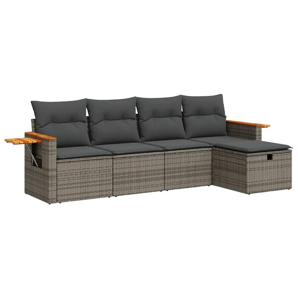 vidaXL Salon de jardin 5 Pièces avec coussins gris résine tressée