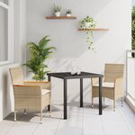 Ensemble de salle à manger de jardin 3 pièces vidaXL avec coussins Beige Poly Rattan