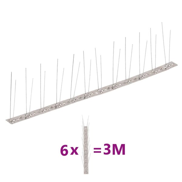 vidaXL Ensemble de 6 pointes à 2 rangées contre oiseaux Inox 3 m