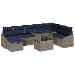 vidaXL Ensemble de canapé de jardin avec coussin 9 Pièces Gris polyrotin