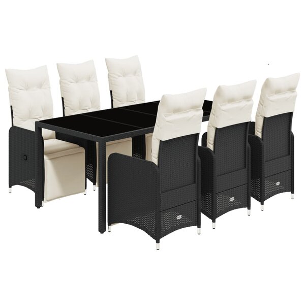 vidaXL Ensemble de bistro de jardin 7 Pièces coussins noir poly rotin
