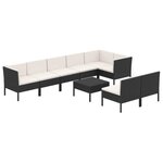Salon de jardin meuble d'extérieur ensemble de mobilier 9 pièces avec coussins résine tressée noir 02_0018145