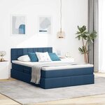 vidaXL Lit de rangement LED avec matelas Bleu 140 x 200 cm Tissu