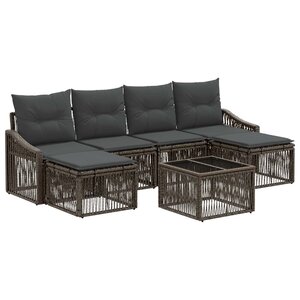 vidaXL Ensemble de canapé de jardin 7 Pièces Gris polyrotin