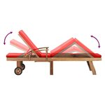 vidaXL Chaise longue avec coussin Bois de teck solide Rouge