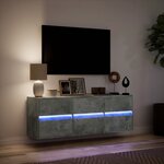 vidaXL Meuble TV mural avec lumières LED gris béton 130x31x45 cm