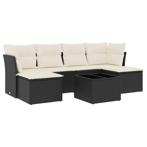 vidaXL Salon de jardin 7 Pièces avec coussins noir résine tressée