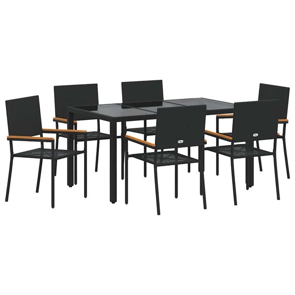 vidaXL Ensemble de salle à manger pour jardin 7 Pièces Noir polyrotin