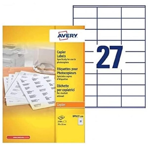 Boîte de 2700 étiquettes copieur coins carrés 70x31 blanc dp027-100 avery zweckform