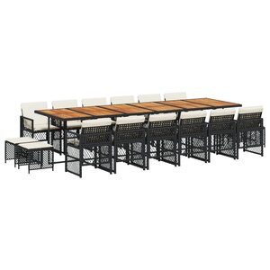 vidaXL Ensemble à manger de jardin 17 Pièces coussins noir résine tressée