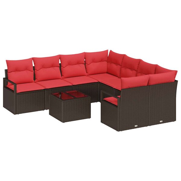 vidaXL Ensemble de canapé de jardin 9 Pièces Beige Rouge 55 x 55 x 37 cm