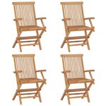 vidaXL Chaises de jardin et coussins vert lot de 4 Bois de teck massif