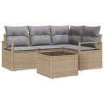 Ensemble de Canapé de Jardin 5 Pièces vidaXL avec Coussins en Rotin Poly Noir