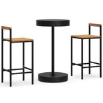 vidaXL Ensemble de bar jardin 3 Pièces noir poly rotin/bois massif acacia