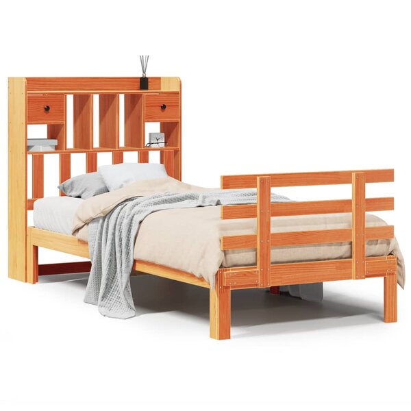 vidaXL Lit bibliothèque sans matelas cire marron 100x200 cm pin massif