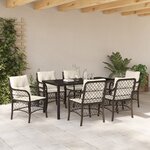 vidaXL Ensemble de Salle à Manger de Jardin 7 Pièces avec Coussins en Rattan Poly Marron