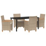 vidaXL Set de salle à manger de jardin 5 pièces avec coussins Beige Poly Rattan