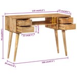 Bureau table poste de travail meuble d'ordinateur informatique étude avec tiroirs 110 x 47 x 76 cm bois de manguier solide brun 02_0023462