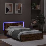 vidaXL Cadre de lit avec tête de lit et LED chêne fumé 135x190 cm