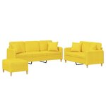 vidaXL Ensemble de canapés 3 Pièces avec coussins jaune clair tissu