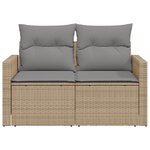 vidaXL Canapé de jardin avec coussins 2 places beige résine tressée