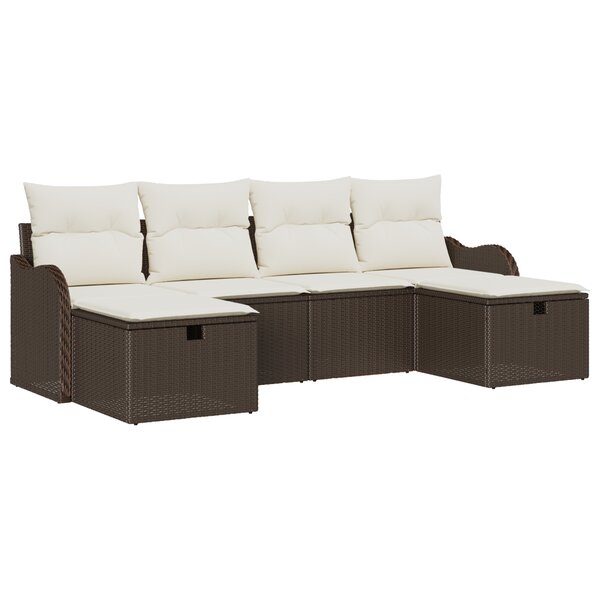 Ensemble de canapés de jardin vidaXL 6 pièces avec coussins Marron Poly Rattan