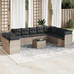 vidaXL Salon de jardin 11 Pièces avec coussins gris clair résine tressée