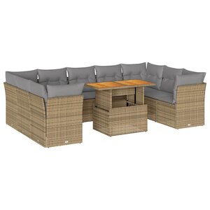 vidaXL Salon de jardin avec coussins 10 Pièces beige résine tressée
