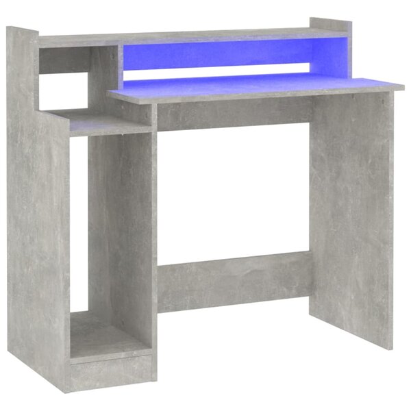 vidaXL Bureau et lumières LED Gris béton 97x45x90 cm Bois d'ingénierie