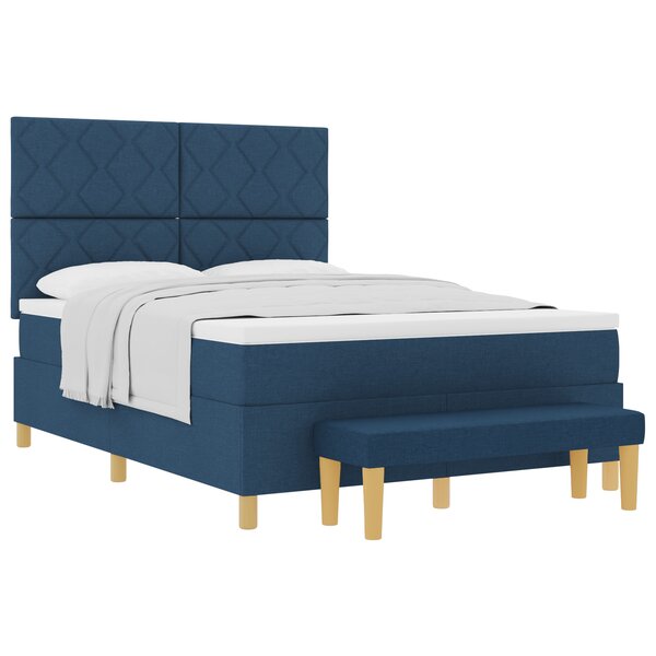 vidaXL Lit Box Spring avec Matelas & Banc Bleu 160x200 cm Tissu
