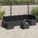vidaXL Ensemble de Canapés de Jardin 8 Pièces avec Coussins Noir Rattan Poly
