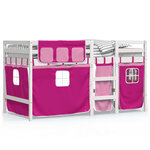 vidaXL Lit mezzanine enfants et rideaux rose 90x190cm bois pin massif